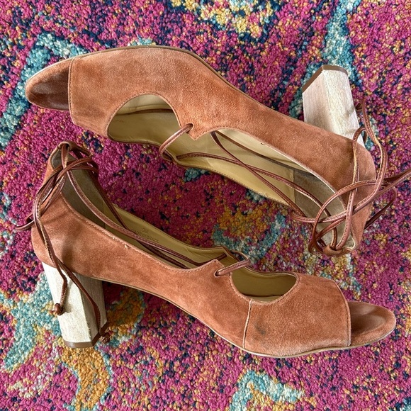 Talbots | Women’s rust brown suede leather peep toe ankle tie Hilary heels, sz 9 - Picture 5 of 14